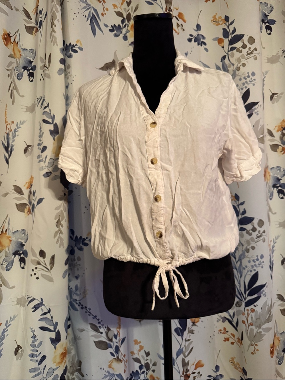 Women's Casual Button-Front Drawstring Hem Top - White Sim & Sam B11